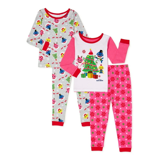 Baby Shark Baby Girls 4-Piece Cotton Pajama Set